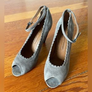 Suede peep toe ankle strap heels by Marc Jacobs